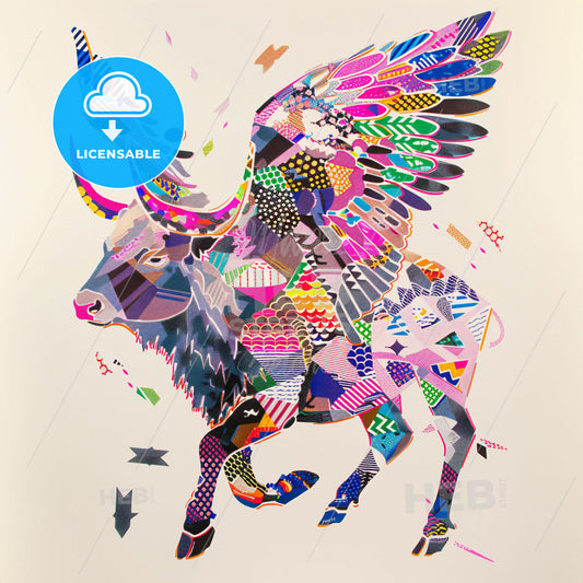 colorful halftone screenprint of an animal - A painting of a skyline with a colorful building