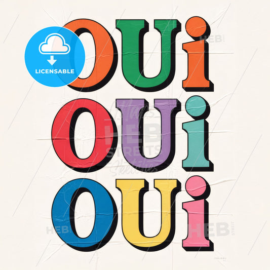 Colorful Retro-Modern OUI Typography Print - Bold 3D Design for Playful Spaces
