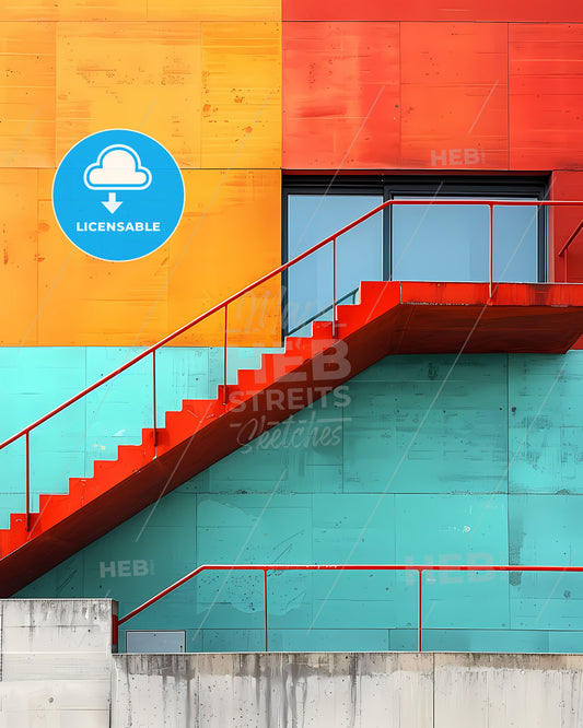 Art Photography Brutalist Building Abstract Expressionist Modern Architecture Painting Design Home Decor Vibrant Colorful Staircase Minimalism