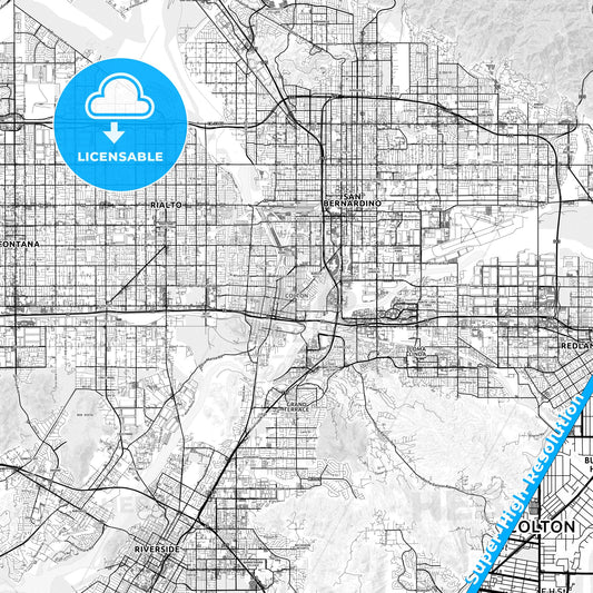 Colton, California light map with streetnames, citynames and districts