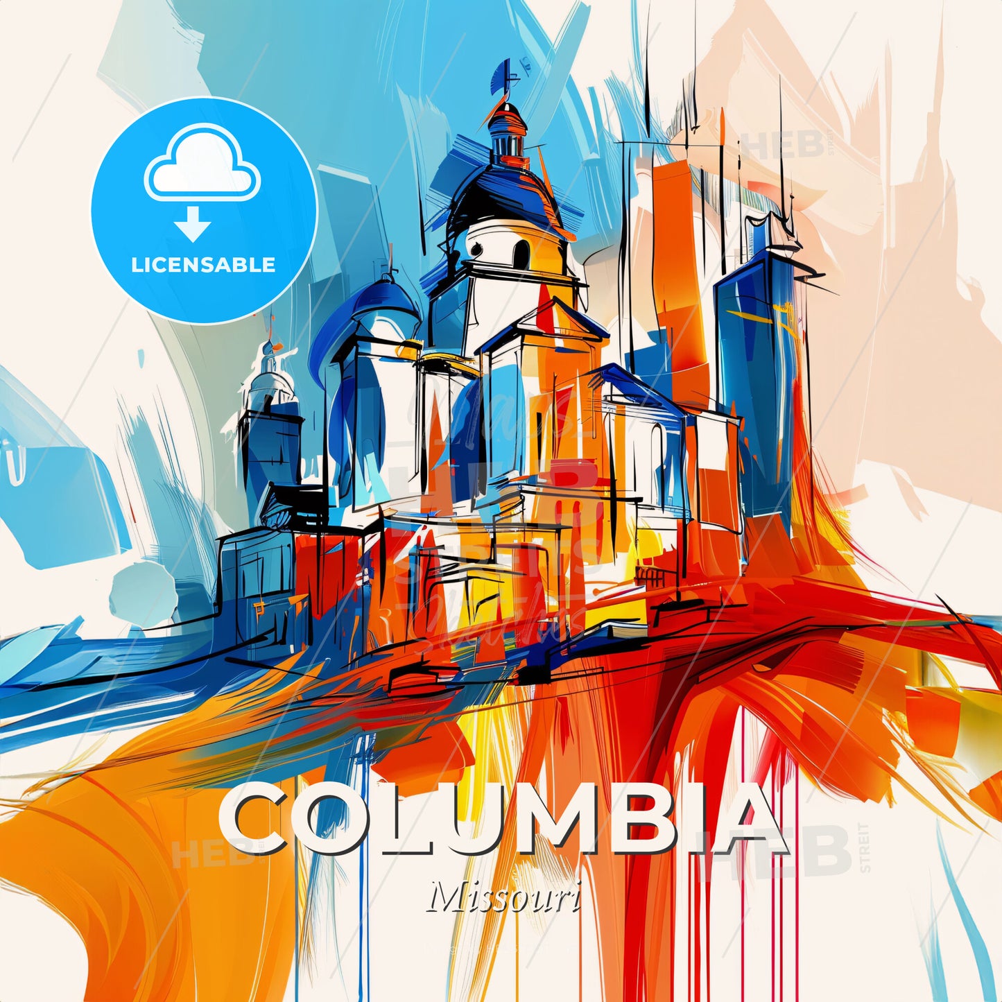 Vibrant Columbia, Missouri - A Colorful Painting Of A Building - Square format print template