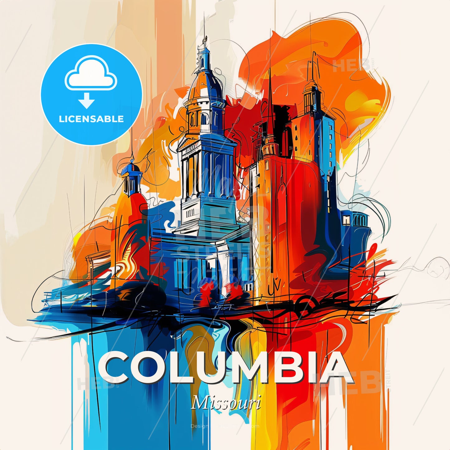 Vibrant Columbia, Missouri - A Colorful Painting Of A Building - Square format print template