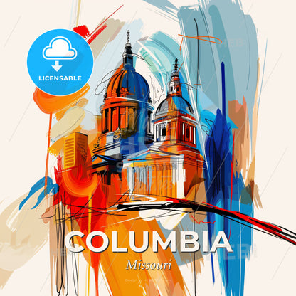 Vibrant Columbia, Missouri - A Painting Of A Building - Square format print template