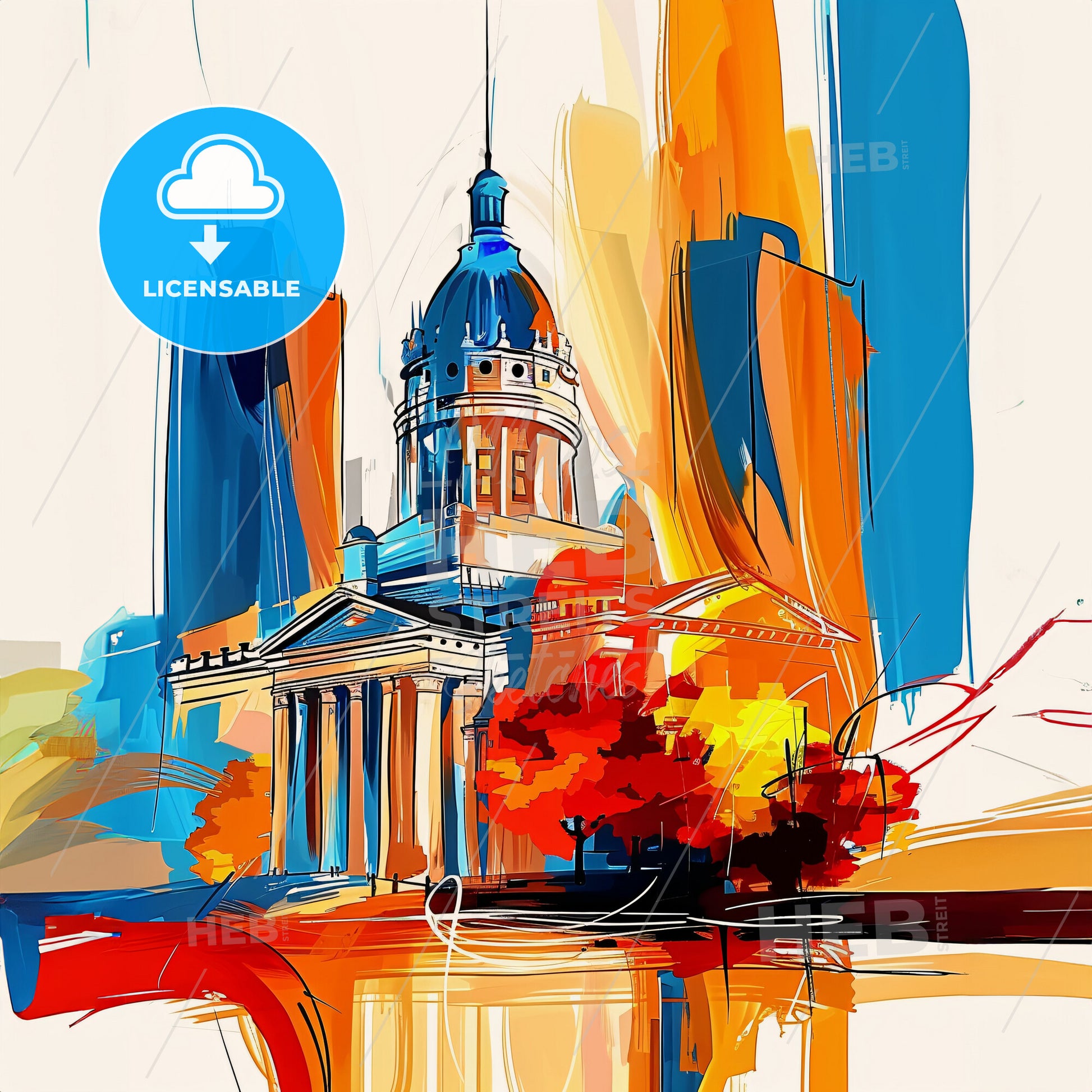 Vibrant Columbia, Missouri - A Painting Of A Building With A Dome And A Tower