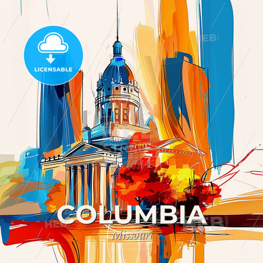 Vibrant Columbia, Missouri - A Painting Of A Building With A Dome And A Tower - Square format print template