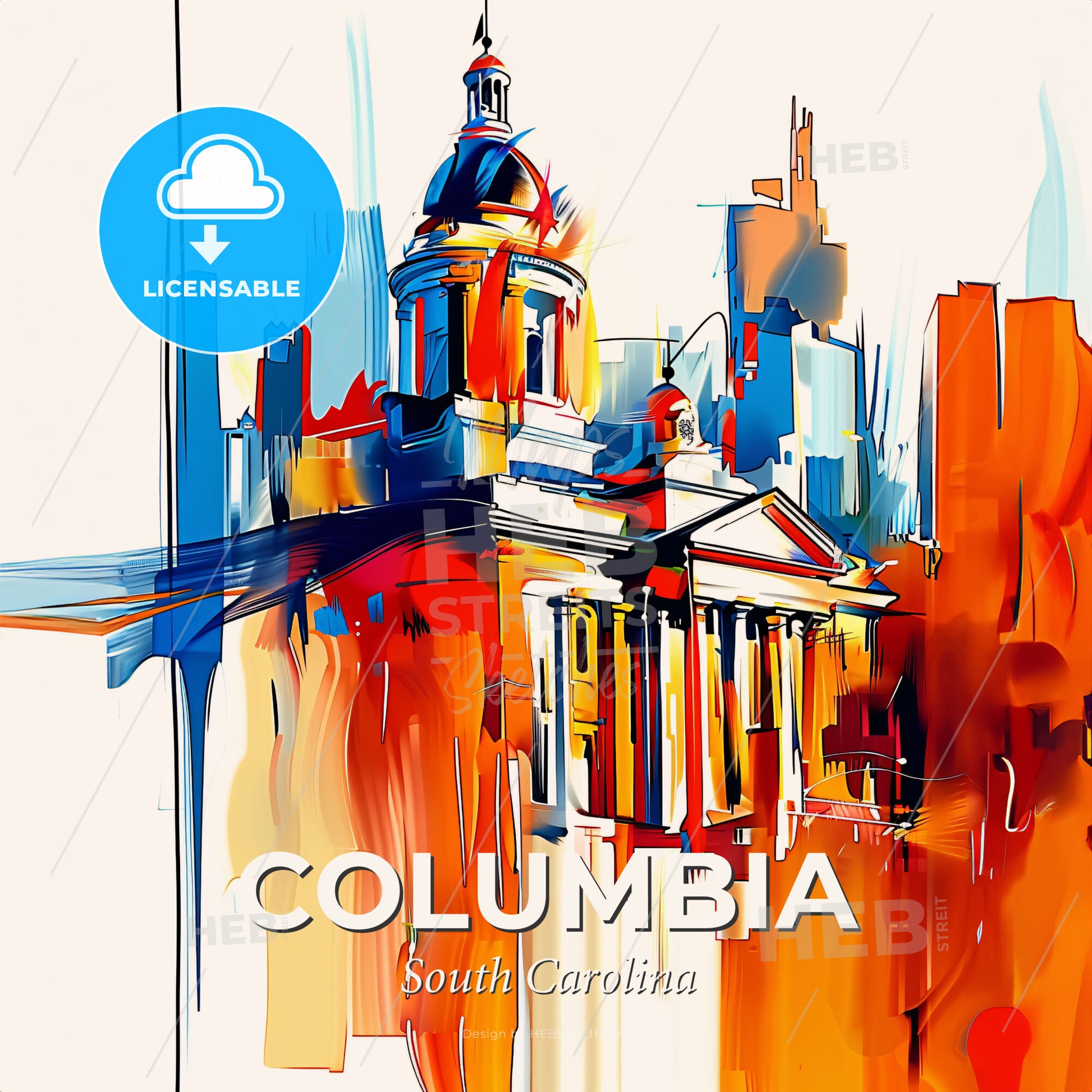 Vibrant Columbia, South Carolina - A Painting Of A Building - Square format print template