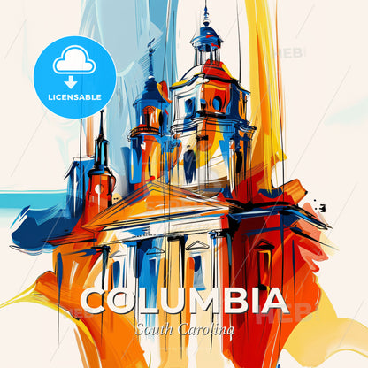 Vibrant Columbia, South Carolina - A Painting Of A Building - Square format print template
