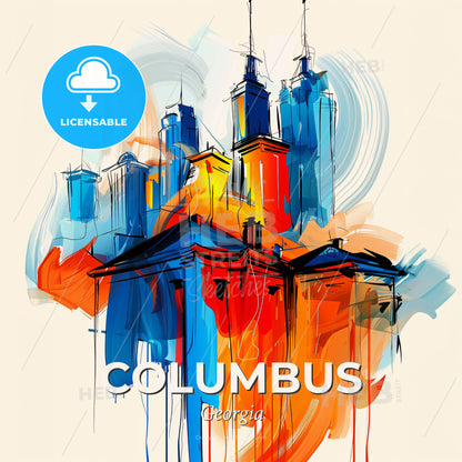 Vibrant Columbus, Georgia - A Painting Of A Building With Towers - Square format print template
