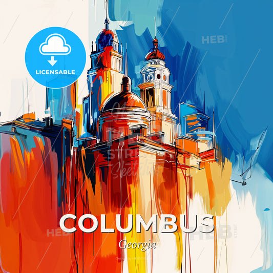 Vibrant Columbus, Georgia - A Painting Of A City - Square format print template