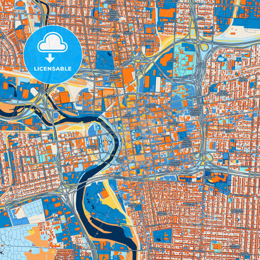 Colorful Columbus Street Map with Labels and Buildings