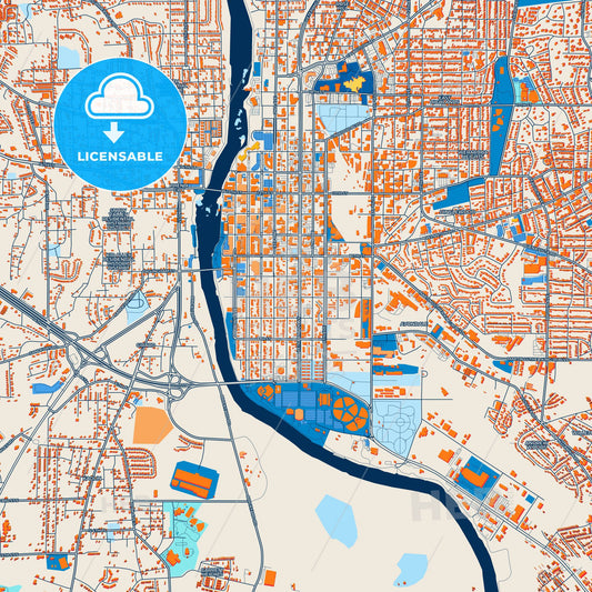 Colorful Columbus Street Map with Labels and Buildings
