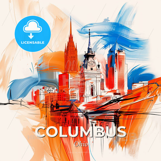 Vibrant Columbus, Ohio - A Painting Of A City - Square format print template