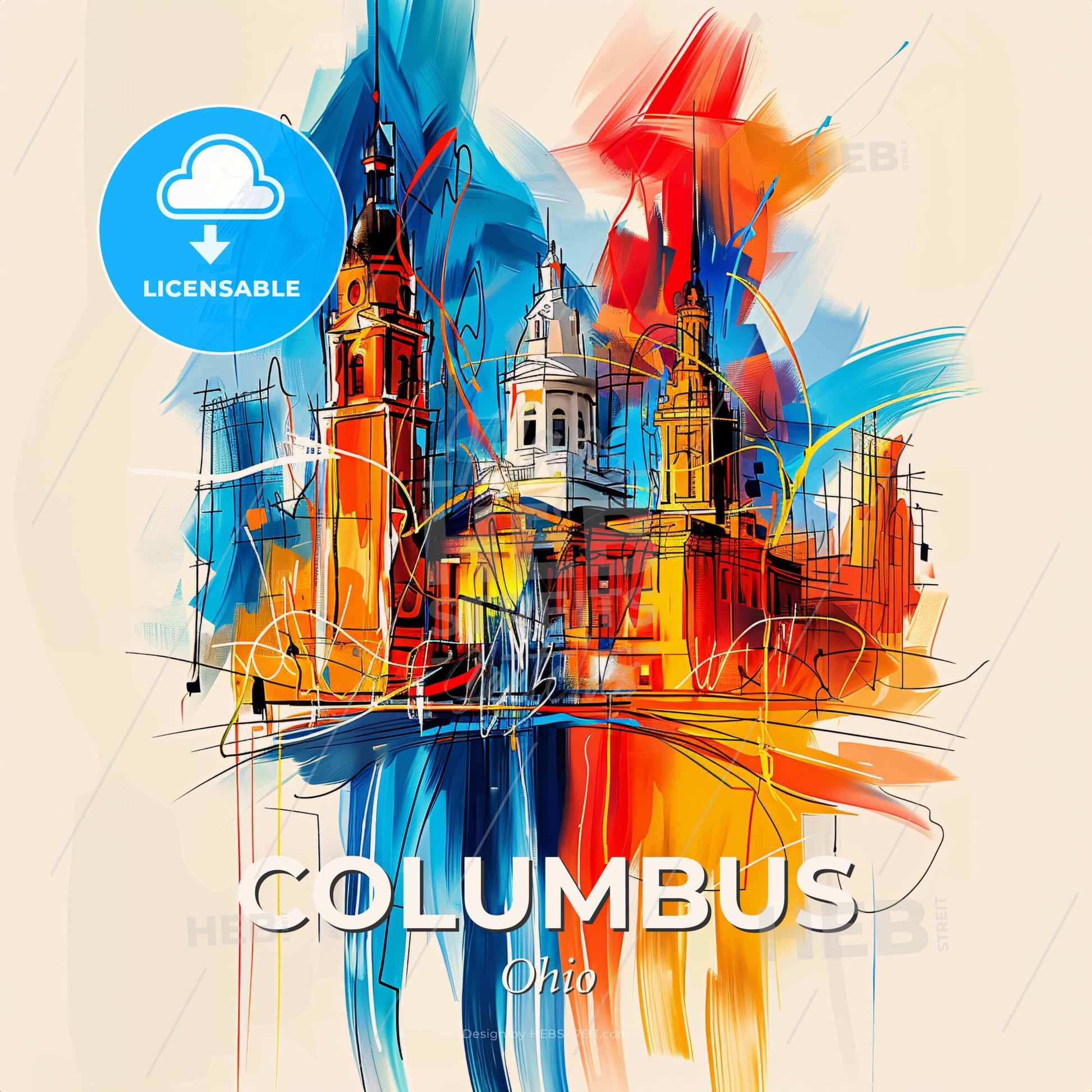 Vibrant Columbus, Ohio - A Painting Of A Building - Square format print template