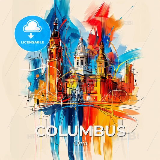 Vibrant Columbus, Ohio - A Painting Of A Building - Square format print template