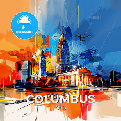Vibrant Columbus, Ohio - A Painting Of A City - Square format print template
