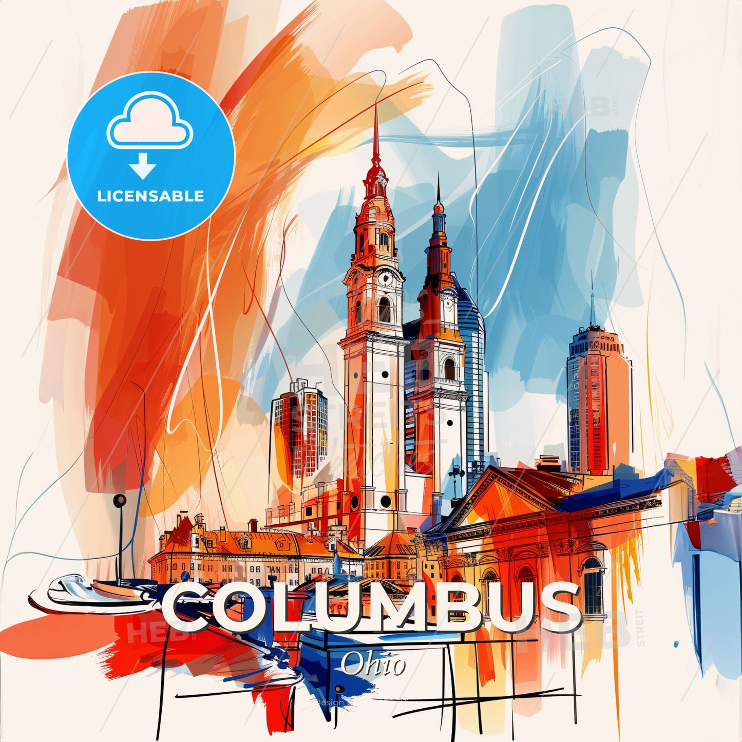 Vibrant Columbus, Ohio - A Painting Of A City - Square format print template
