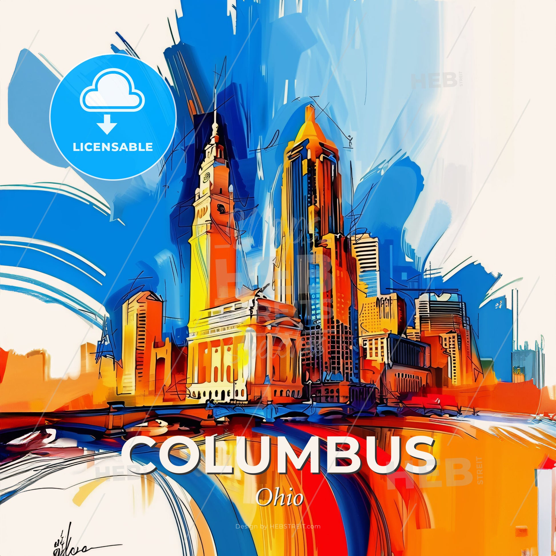 Vibrant Columbus, Ohio - A Painting Of A City - Square format print template