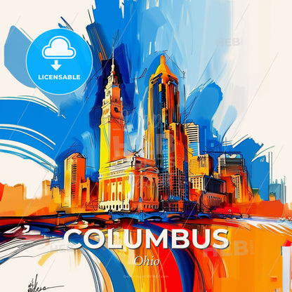 Vibrant Columbus, Ohio - A Painting Of A City - Square format print template