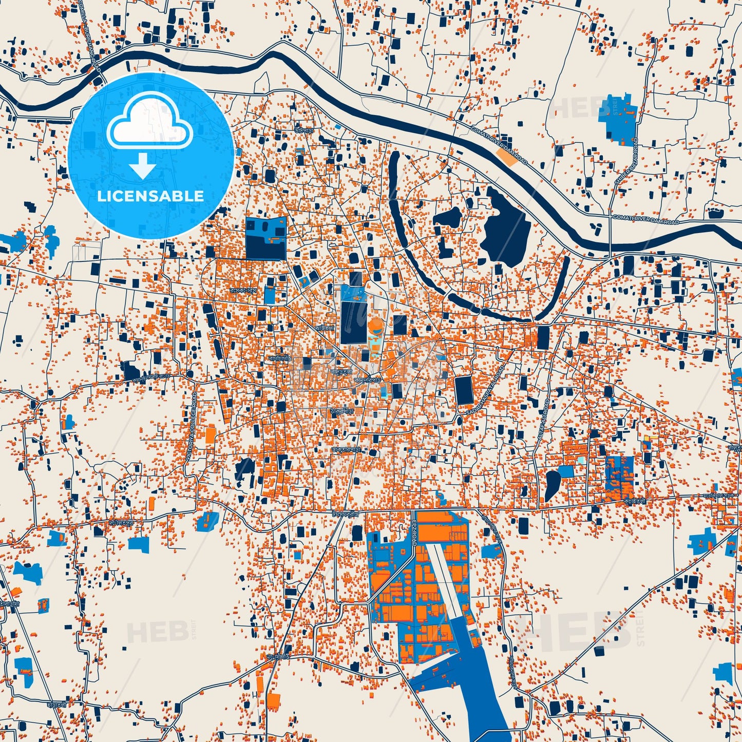 Colorful Comilla Street Map with Labels and Buildings