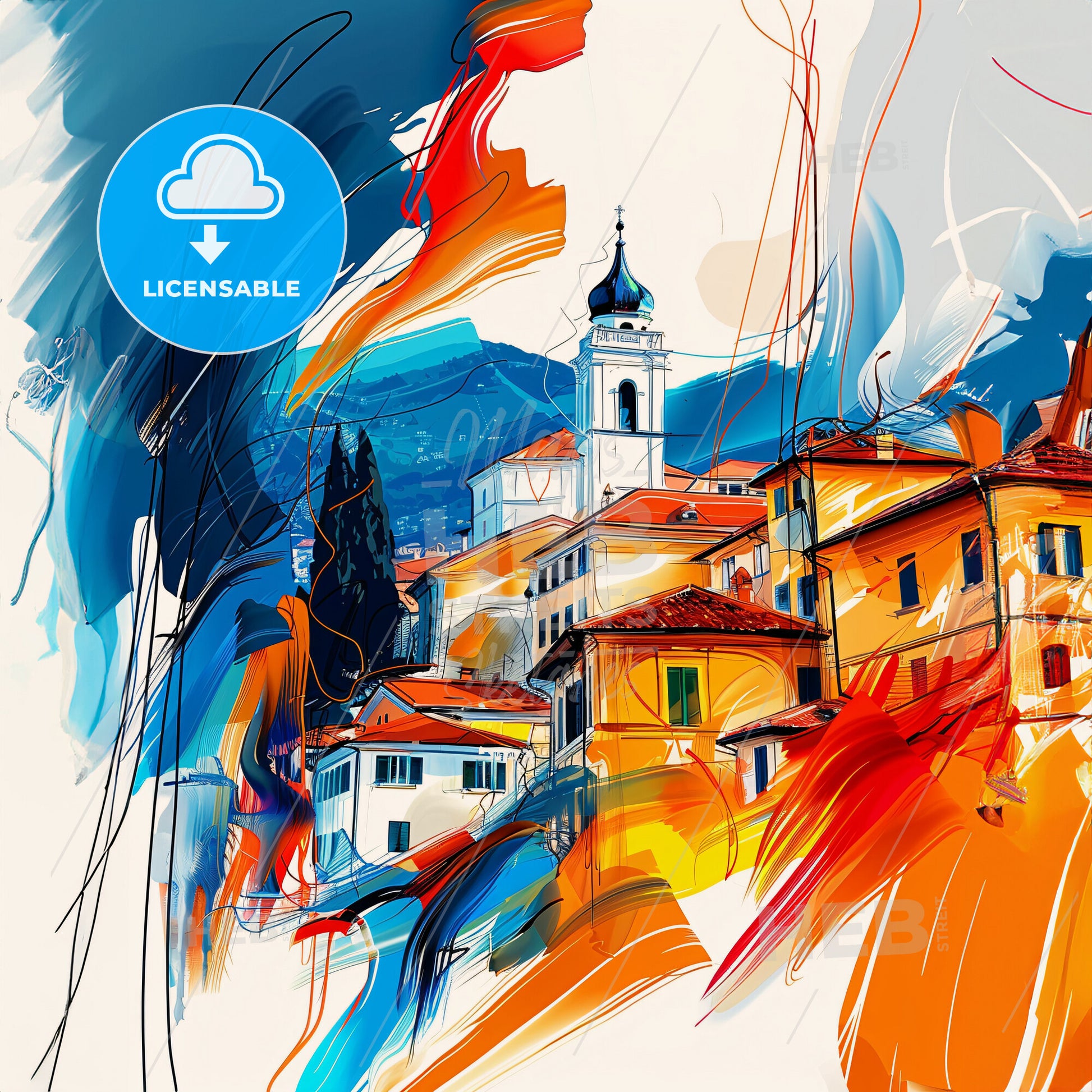 Vibrant Como, Italy - A Painting Of A Colorful Town