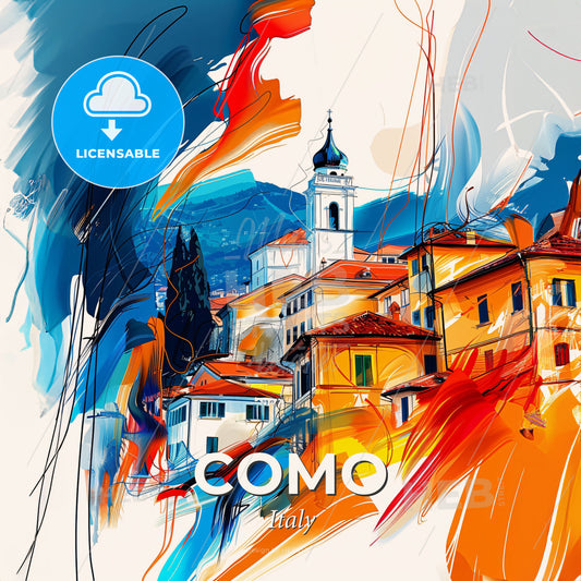 Vibrant Como, Italy - A Painting Of A Colorful Town - Square format print template