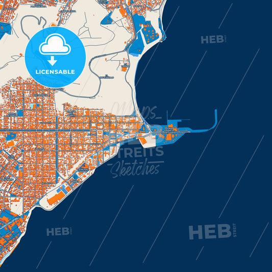 Colorful Comodoro Rivadavia Street Map with Labels and Buildings