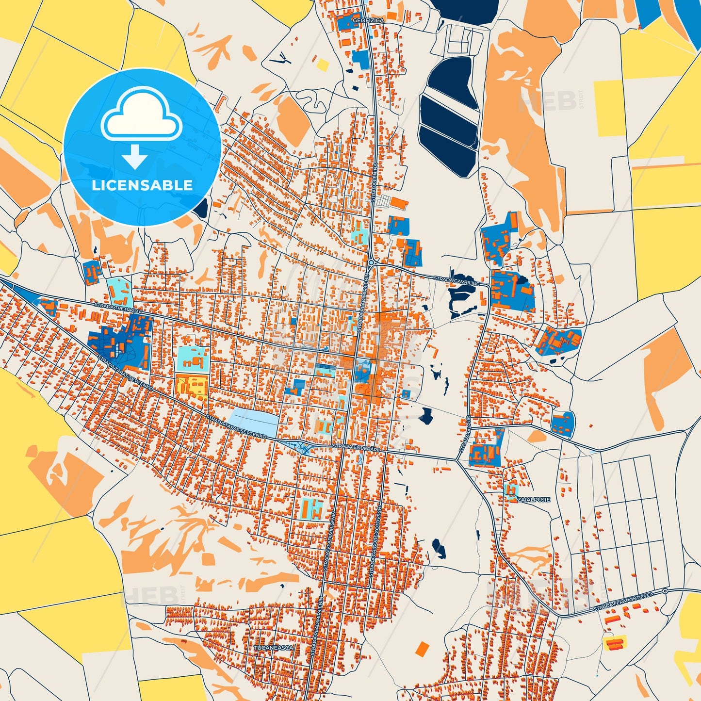 Colorful Comrat Street Map with Labels and Buildings