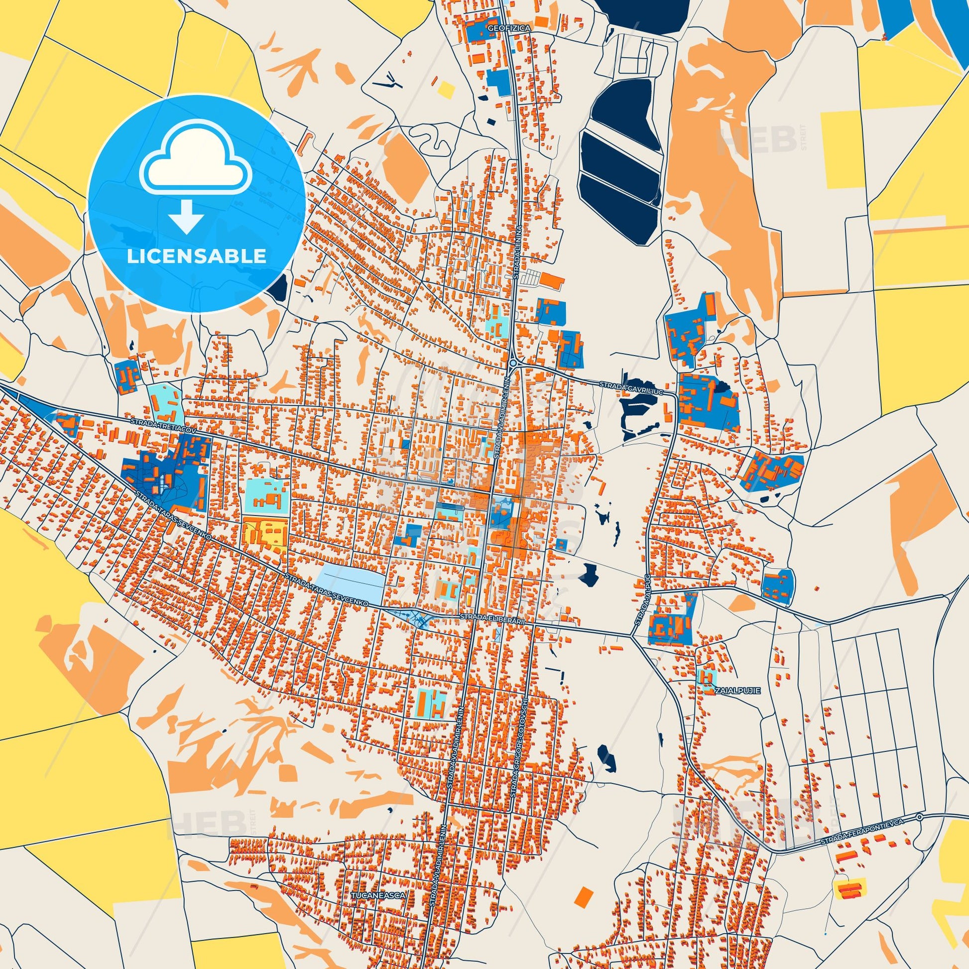 Colorful Comrat Street Map with Labels and Buildings
