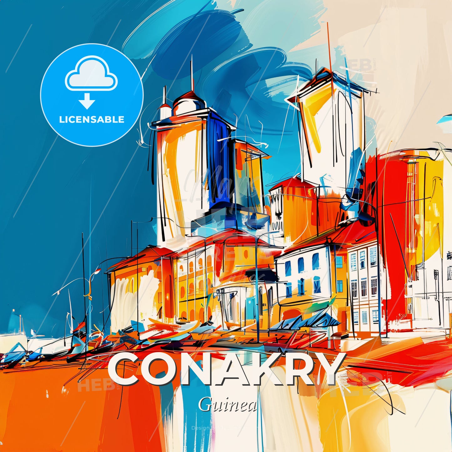 Vibrant Conakry, Guinea - A Painting Of A City - Square format print template