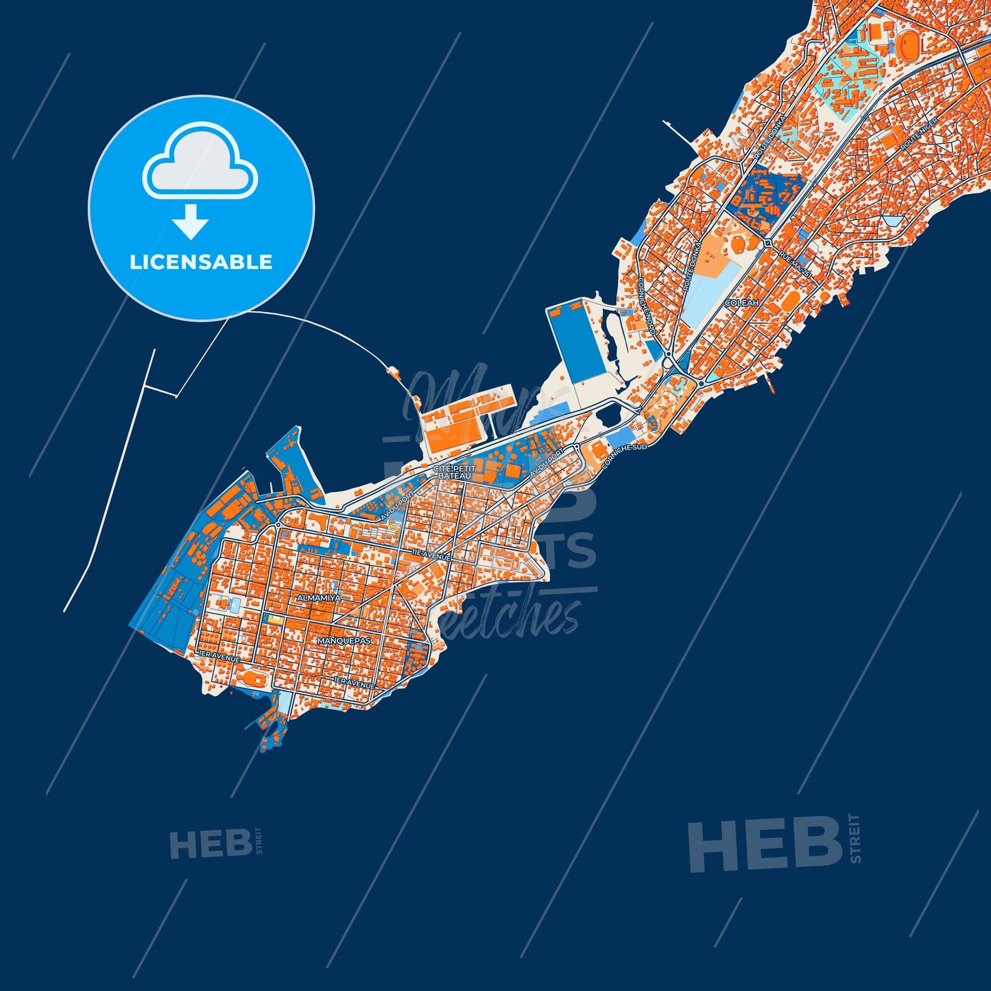 Colorful Conakry Street Map with Labels and Buildings