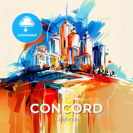 Vibrant Concord, California - A Colorful Cityscape With Buildings And A Sun - Square format print template