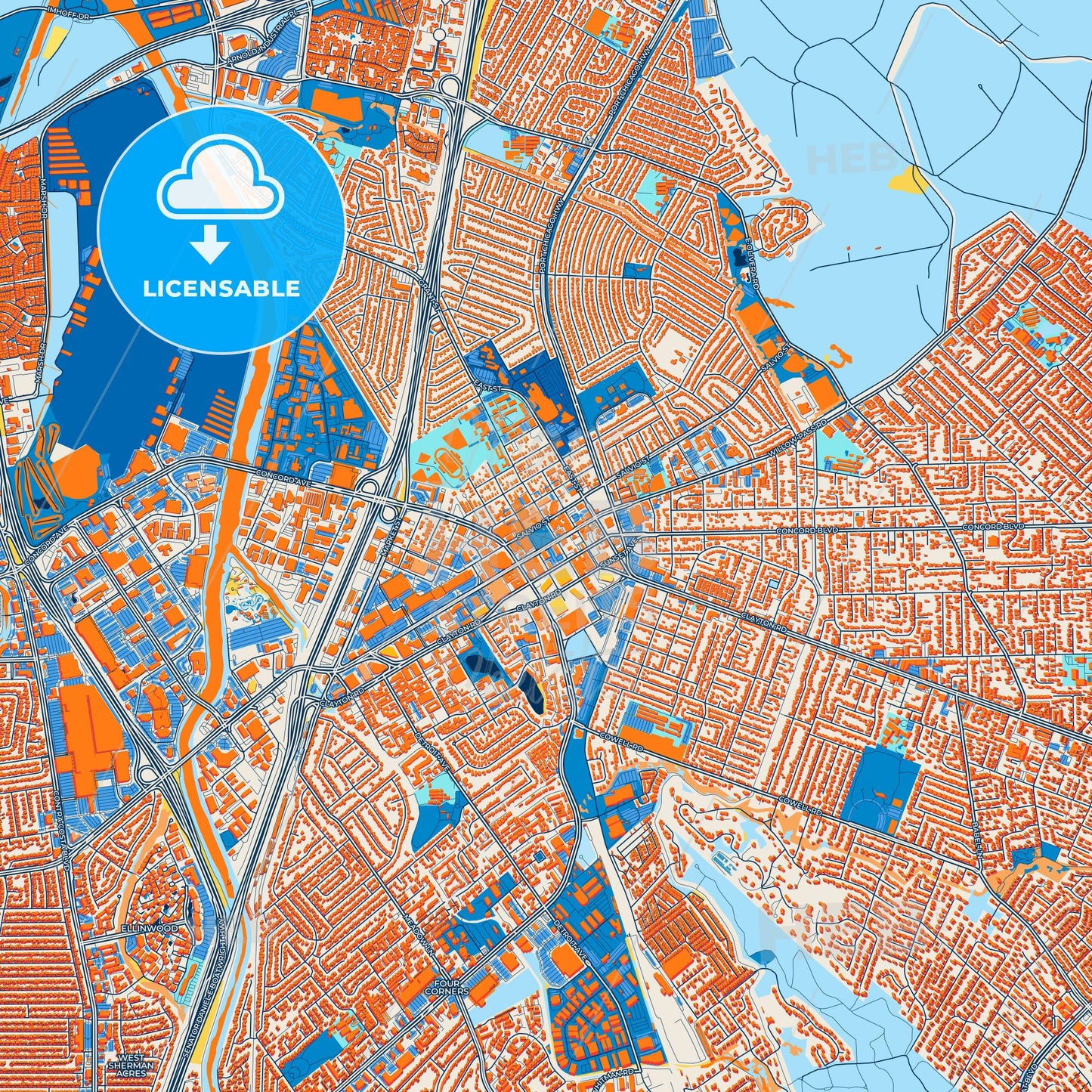 Colorful Concord Street Map with Labels and Buildings