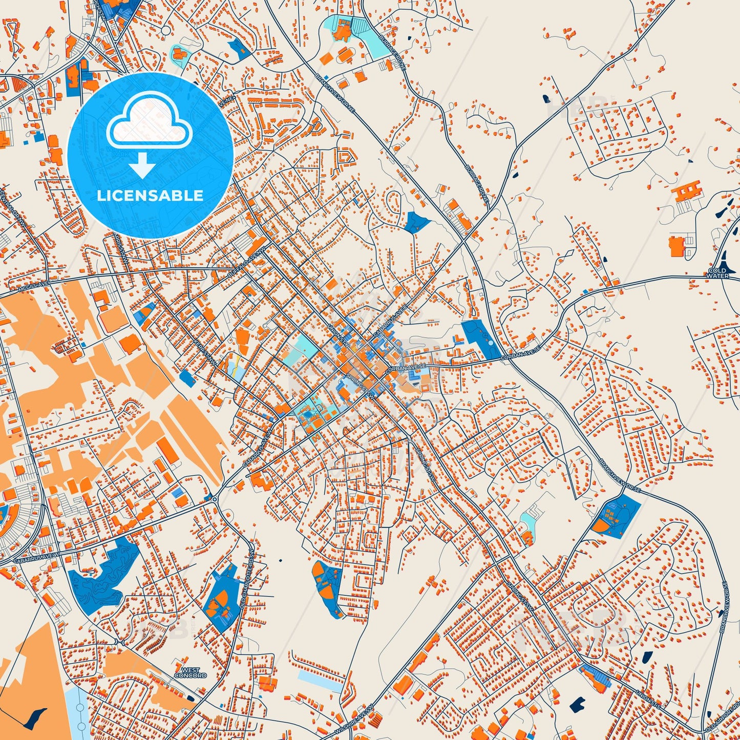 Colorful Concord Street Map with Labels and Buildings
