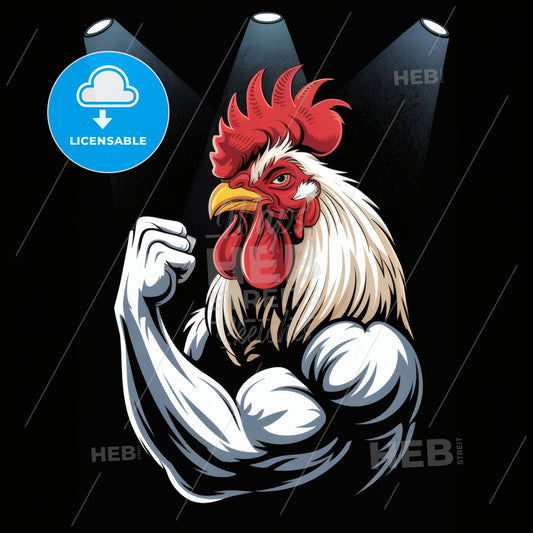 Confident Rooster: Vintage-Inspired Muscular Illustration with Gritty Charm