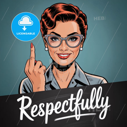 Confident Woman Playfully Expressing Attitude with a Respectful Gesture in a Retro-Inspired Illustration.
