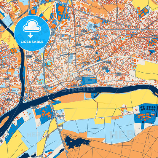 Colorful Conflans-Sainte-Honorine Street Map with Labels and Buildings