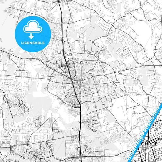 Conroe, Texas light map with streetnames, citynames and districts