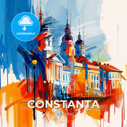 Vibrant Constanța, Romania - A Painting Of A Building - Square format print template