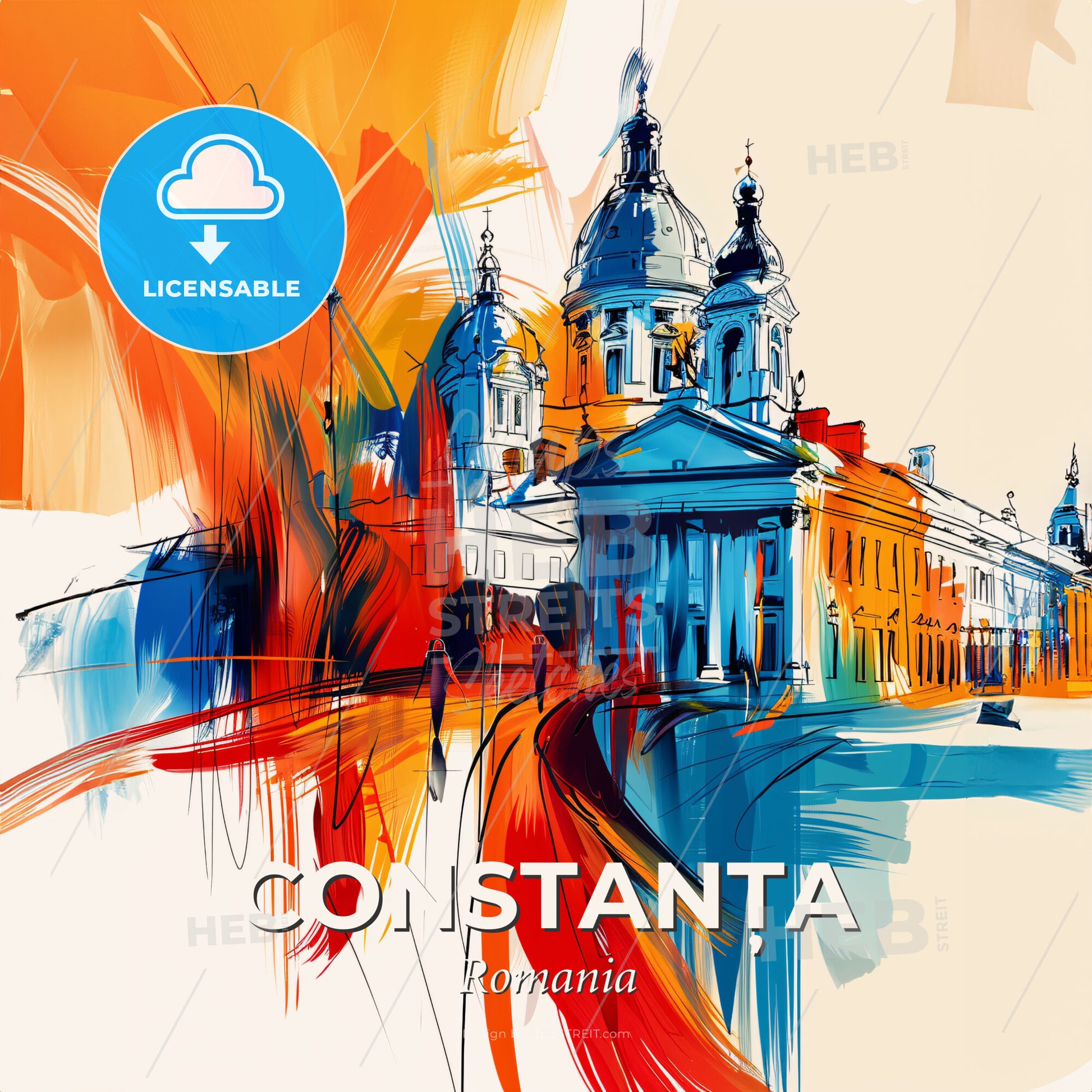 Vibrant Constanța, Romania - A Painting Of A Building With Colorful Paint - Square format print template