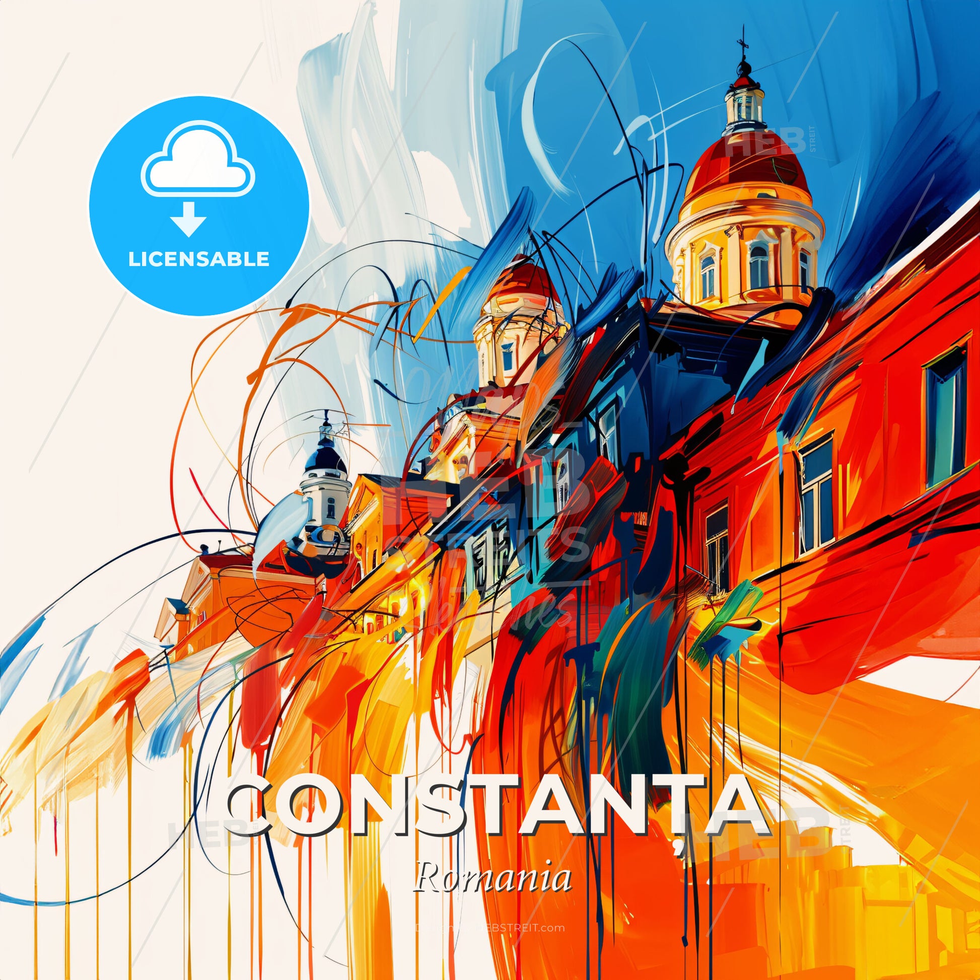 Vibrant Constanța, Romania - A Painting Of A Building With Colorful Paint - Square format print template