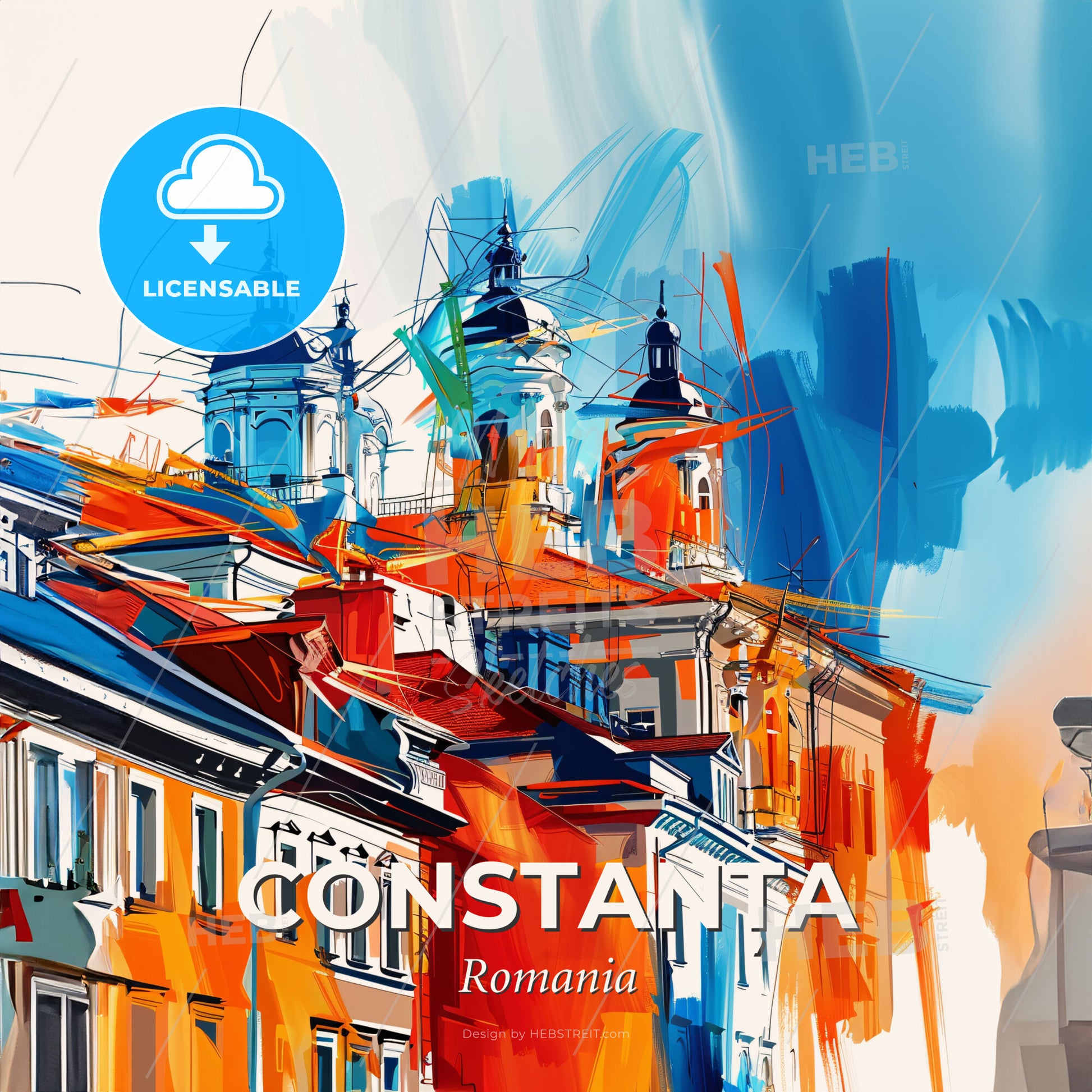 Vibrant Constanța, Romania - A Colorful Painting Of Buildings - Square format print template