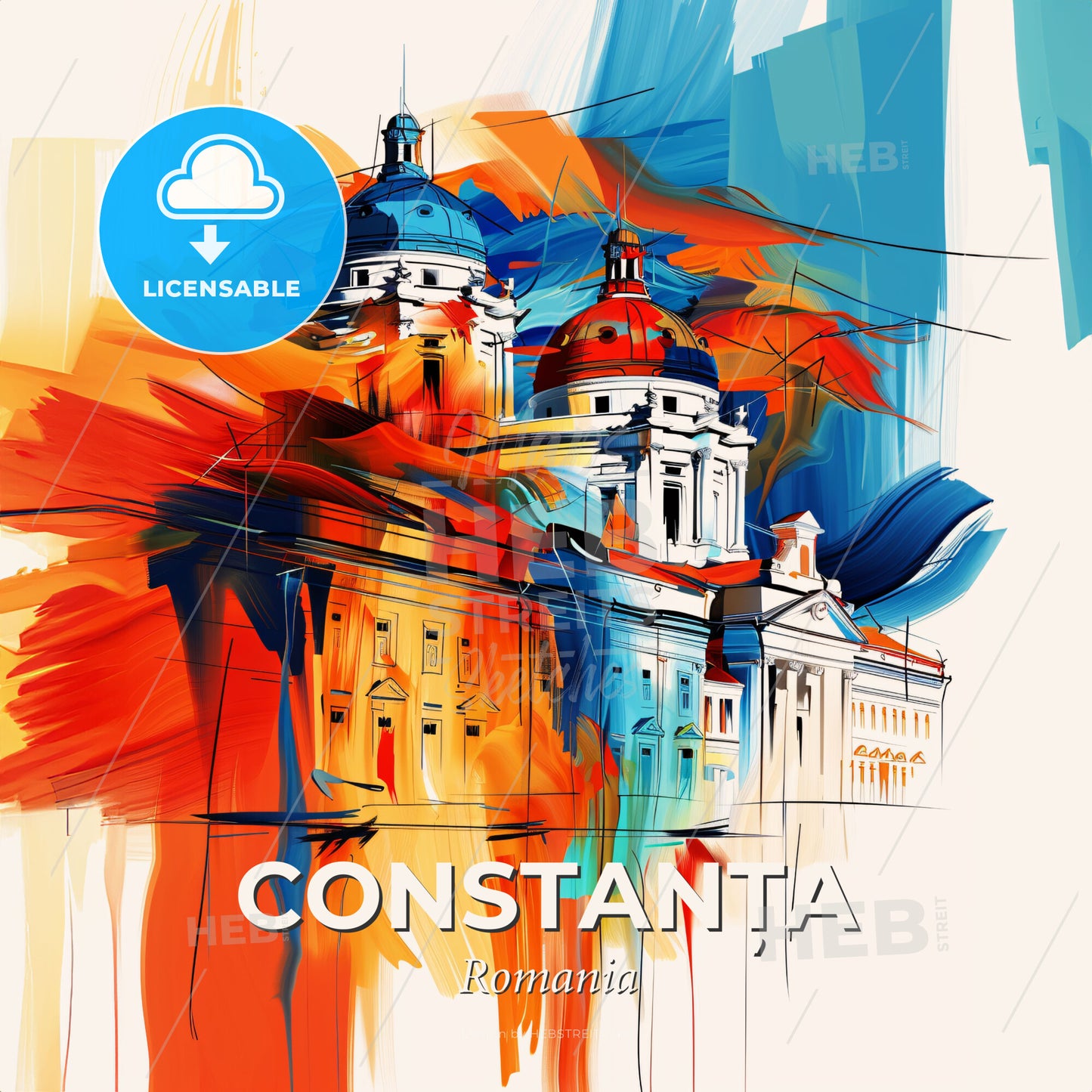 Vibrant Constanța, Romania - A Painting Of A Building With Colorful Paint - Square format print template