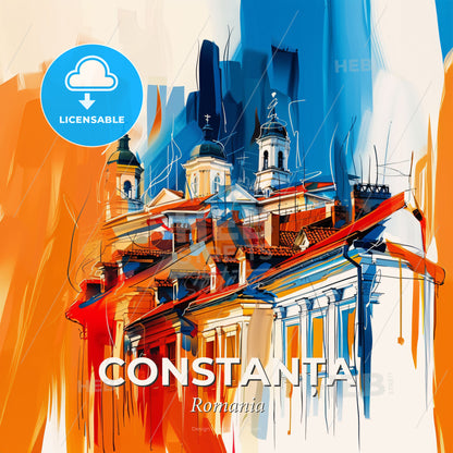 Vibrant Constanța, Romania - A Painting Of A Building - Square format print template