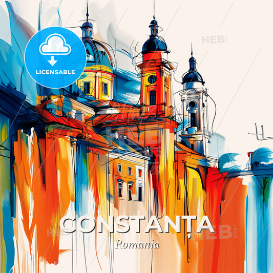 Vibrant Constanța, Romania - A Colorful Painting Of A Building - Square format print template