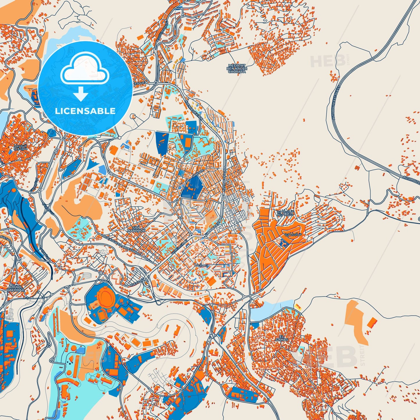 Colorful Constantine Street Map with Labels and Buildings