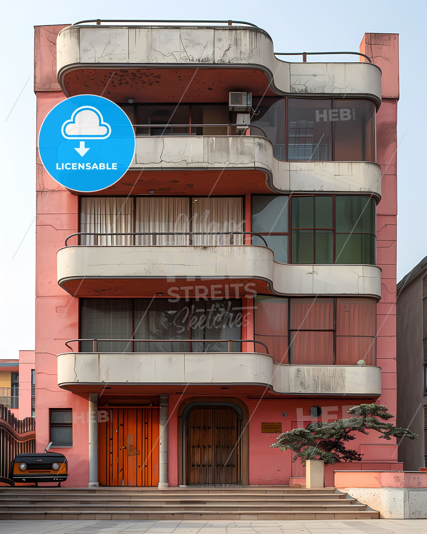 Geometric Lines, Vibrant Painting, Modern Architecture, Balcony Focus, Abstract Canvas, Art Decor