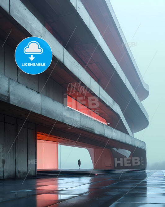 Modern Art Architecture Vibrant Geometric Shapes Clean Lines Building Person Walking Painting Abstract Minimal