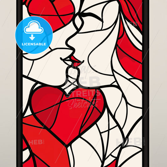 A Stained Glass Window With A Couple Of Women Kissing