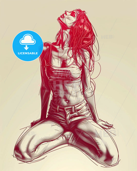 Planar Art Woman Body Line Portrait Poster - A drawing of a woman