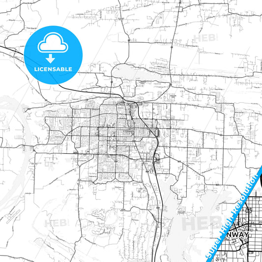 Conway, Arkansas light map with streetnames, citynames and districts
